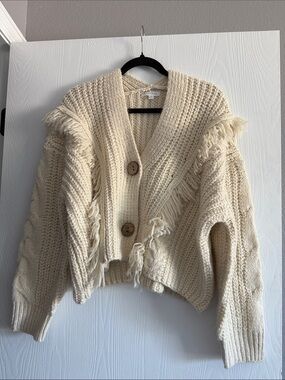 Line & Dot Cream Fringed Cardigan